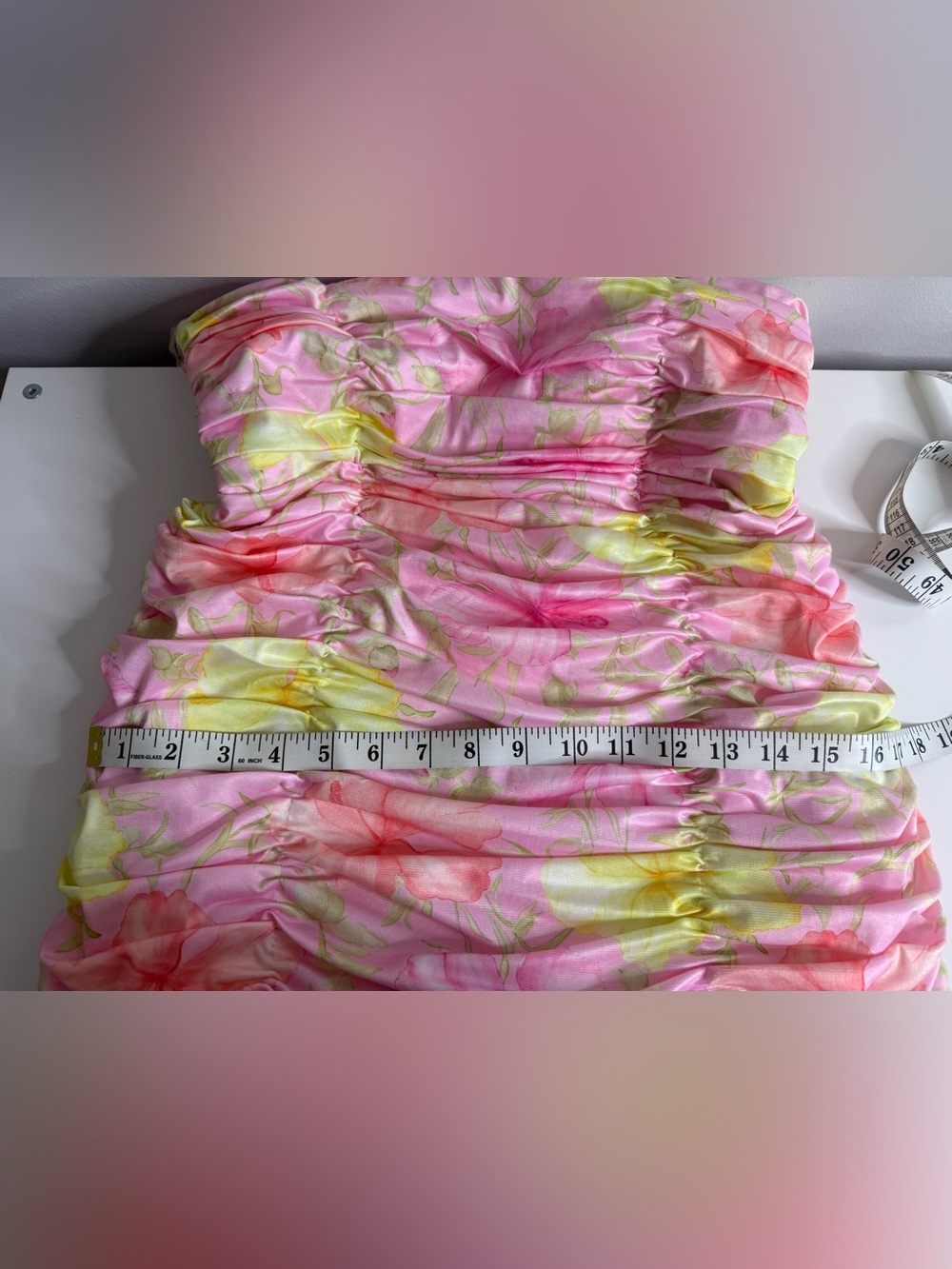 Loveshackfancy Nerra Mini Ruched Strapless Floral Pink Dress Size 8 - Picture 8 of 9